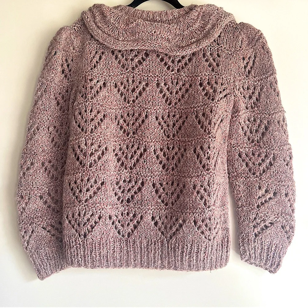 Handmade Crochet Sweater with Wide Rounded Peter Pan Collar in Pink - Picture 3 of 10